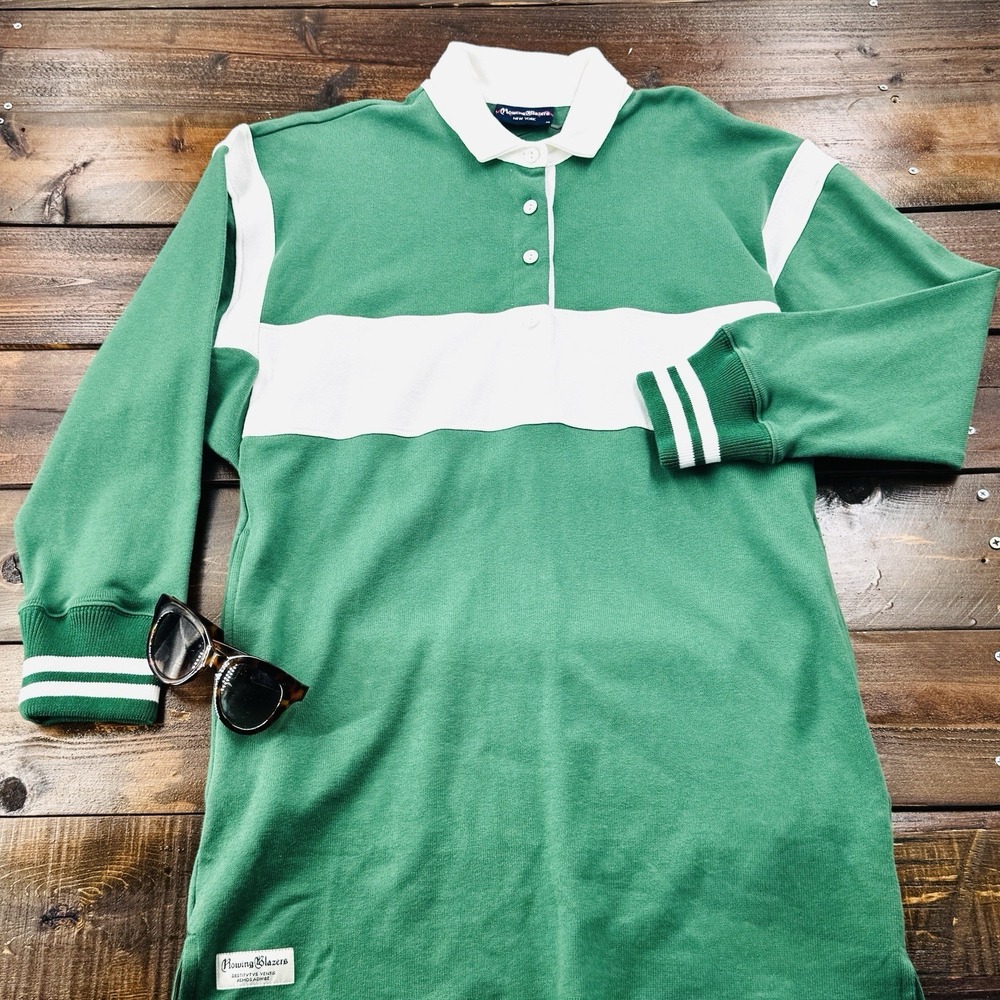 ROWING BLAZERS Women's Med Stripe Rugby Jersey Dress Green Heavy‎ Organic Cotton - Picture 3 of 14